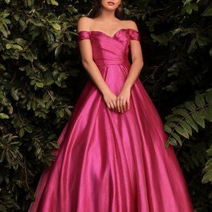 FUCHSIA PROM PARTY EVENING ORGANZA OFF THE SHOULDER BALL GOWN DRESS CDJ822